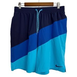 Nike swim trunks men's large color block blue lined pockets beach swim boat pool